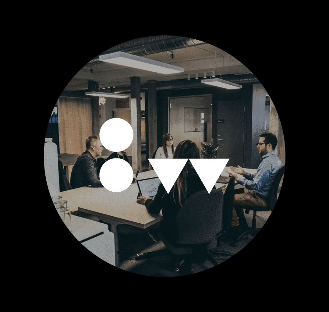 Picture of logo and people in meetingroom